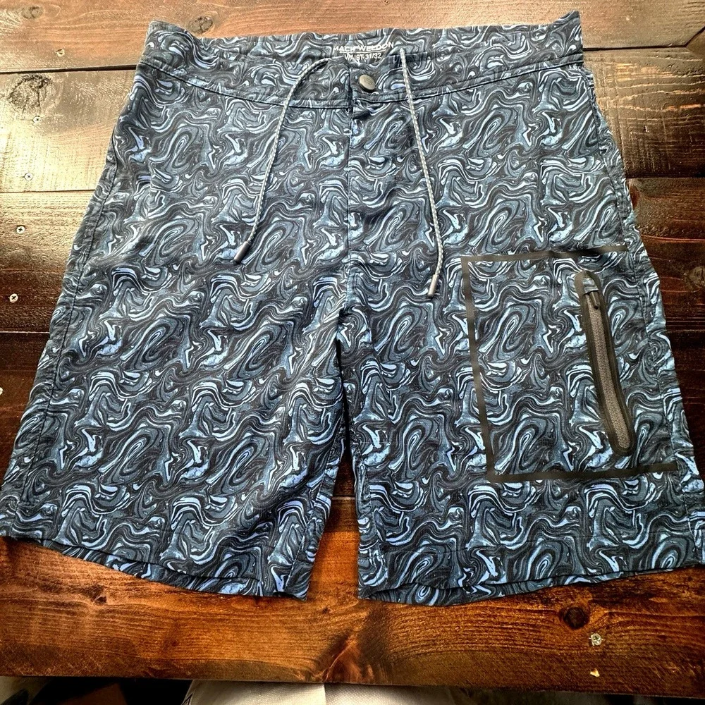 Mack Weldon Hybrid Shorts Men's 31/32 Actual 33-34 Waist Blue Swirls Preppy